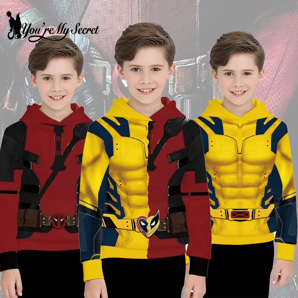 [You'Re My Secret] Kids Superhero Cosplay Deadpool Wolverine Boys Hoodies Halloween Jacket Howlett Party Children Streetwear Top